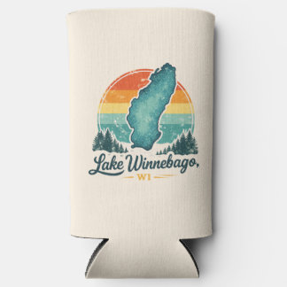 Lake Winnebago WI Sunset Lake Map Outline Seltzer Can Cooler