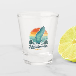 Lake Winnebago WI Sunset Lake Map Outline Shot Glass