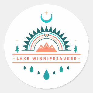lake winnipesaukee new hampshire boho rainbow moon classic round sticker
