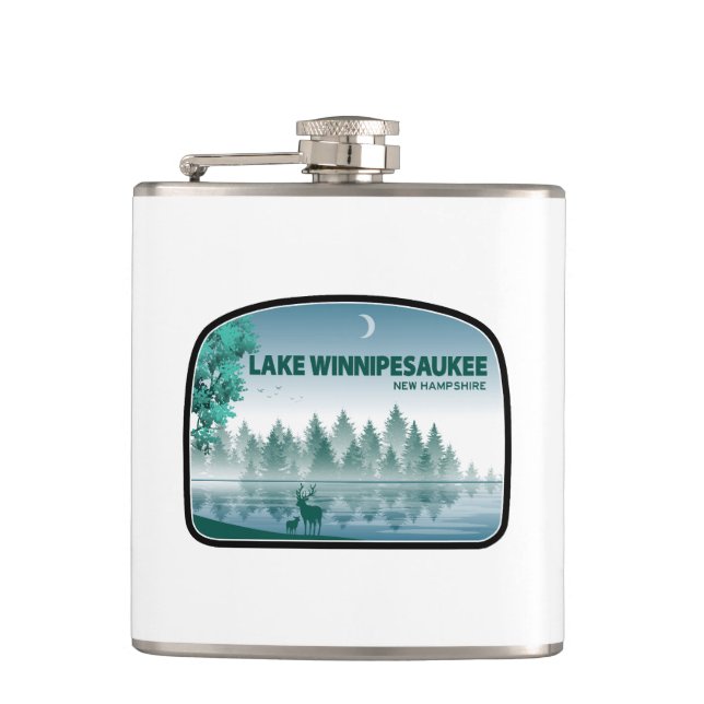 Lake Winnipesaukee New Hampshire Deer Hip Flask (Front)