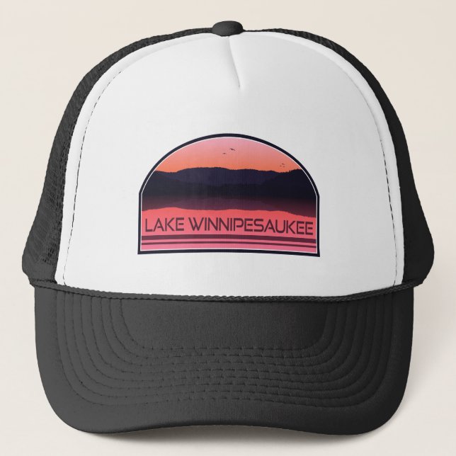 Lake Winnipesaukee New Hampshire Red Sunrise Trucker Hat (Front)
