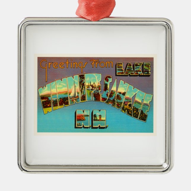Lake Winnipesaukee New Hampshire Travel Souvenir Metal Tree Decoration (Front)