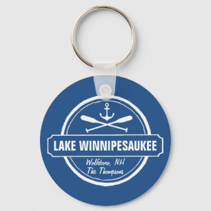 Lake Winnipesaukee NH custom town, name, anchor Key Ring