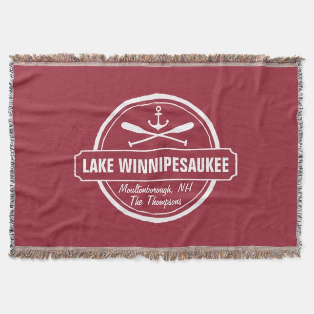Lake Winnipesaukee NH custom town, name, anchor Throw Blanket (Front)