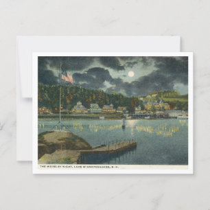 Lake Winnipesaukee, NH The Weirs at Night 1910s Postcard