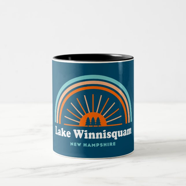 Lake Winnisquam New Hampshire Rainbow Two-Tone Coffee Mug (Center)