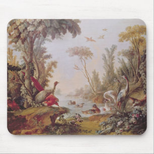 Lake with geese, storks, parrots and herons mouse pad