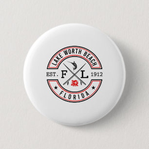 Lake Worth Beach Florida Fl Retro Surfer Beach Fro 6 Cm Round Badge