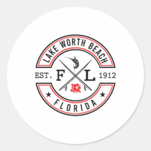 Lake Worth Beach Florida Fl Retro Surfer Beach Fro Classic Round Sticker