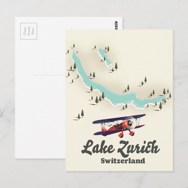 lake Zurich Switzerland map Postcard (Front/Back)