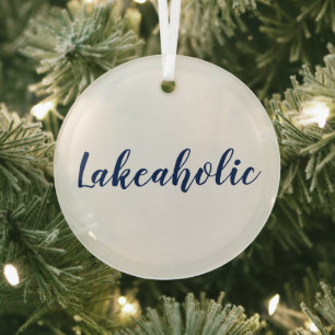 Lakeaholic Lake House White Glass Ornament