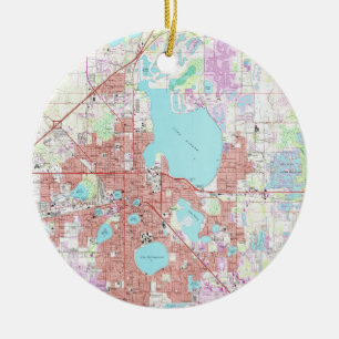 Lakeland Florida Map (1975) Ceramic Ornament