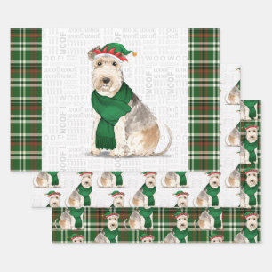 Lakeland Terrier Christmas Dog and Holiday Plaid Wrapping Paper Sheet