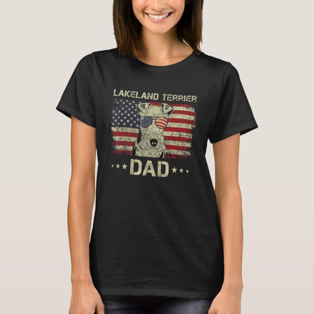 Lakeland Terrier Dad Dog  American Flag 4th Of Jul T-Shirt (Front)