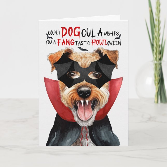 Lakeland Terrier Dog Funny Count DOGcula Halloween Holiday Card (Front)