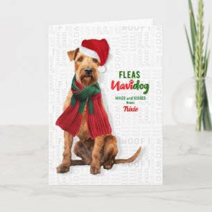 Lakeland Terrier Dog Funny Fleas Navidog with Name Holiday Card