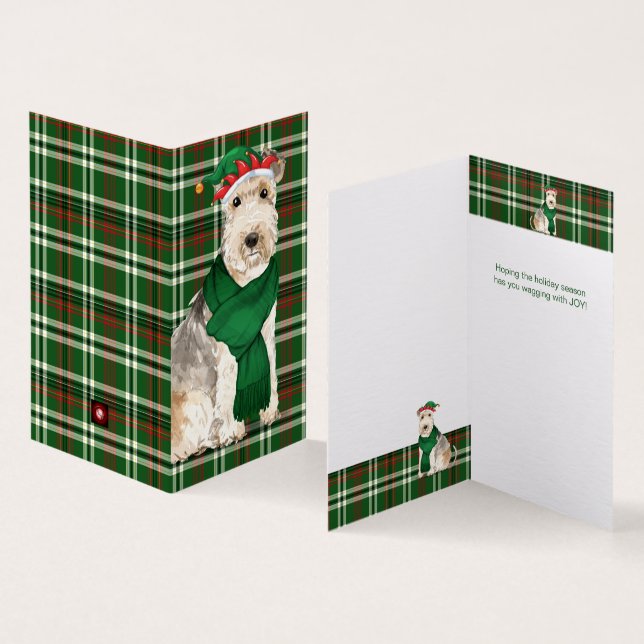 Lakeland Terrier Dog Green Plaid Holiday Cards (Inside and Outside)