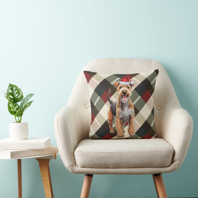 Lakeland Terrier Dog Plaid Christmas Holiday Cushion (Chair)