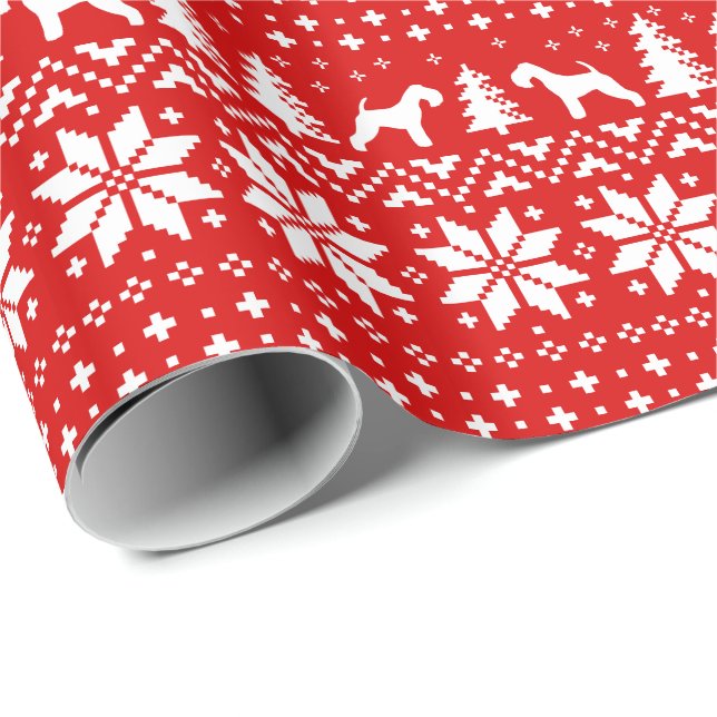 Lakeland Terrier Dog Silhouettes Christmas Holiday Wrapping Paper (Roll Corner)