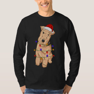 Lakeland Terrier Dog Wearing Christmas Hat Lights T-Shirt