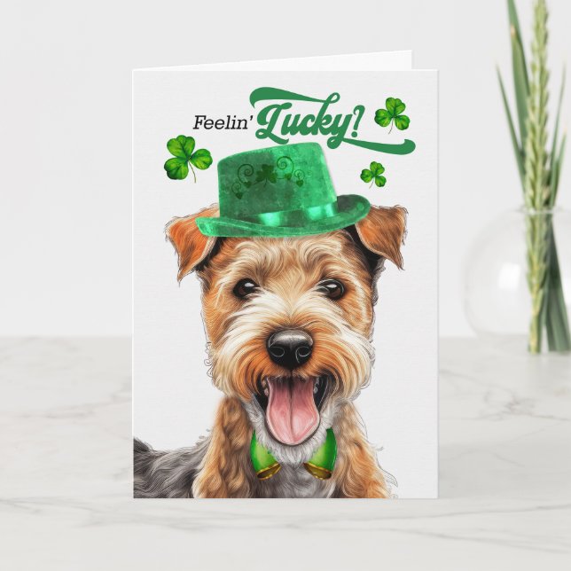Lakeland Terrier Feelin' Lucky St Patrick's Day Holiday Card (Front)