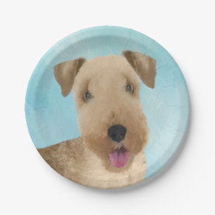 Lakeland Terrier Painting - Cute Original Dog Art Paper Plate