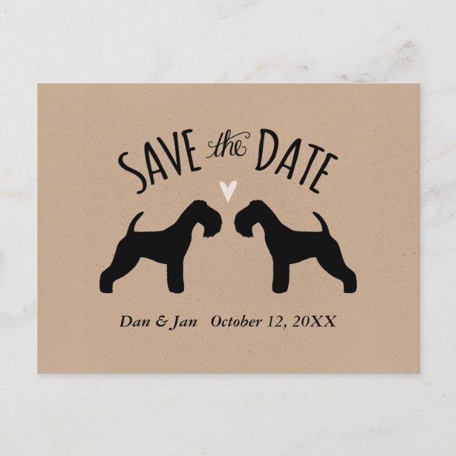 Lakeland Terrier Silhouettes Wedding Save the Date Announcement Postcard (Front)