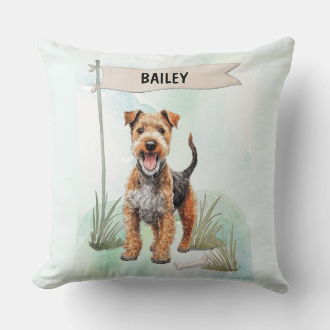 Lakeland Terrier Watercolor Personalised Dog Cushion (Front)