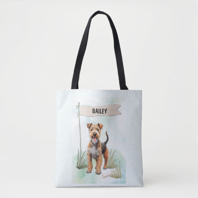 Lakeland Terrier Watercolor Personalised Dog Tote Bag (Front)