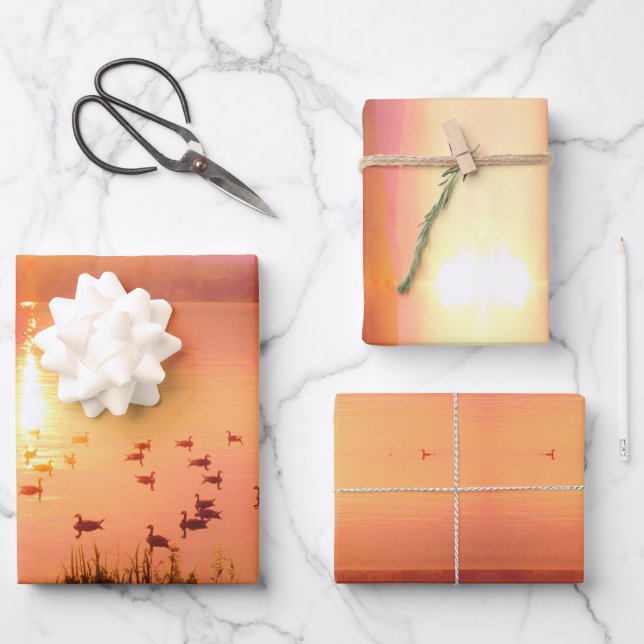 Lakeshore Sunset sunrise Lake Arrowhead Wrapping Paper Sheet (Front)