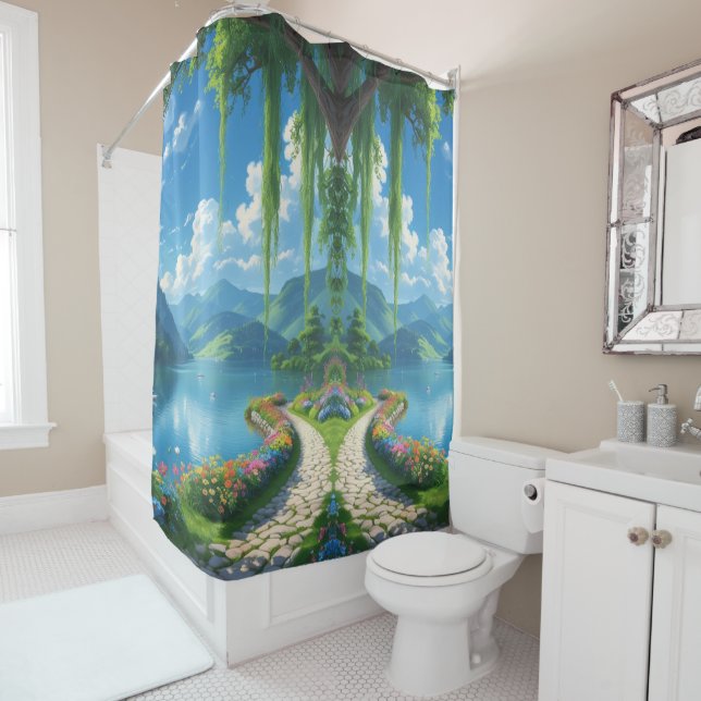 Lakeside Bloom – Shower Serenity with Every Splash Curtain (In Situ)