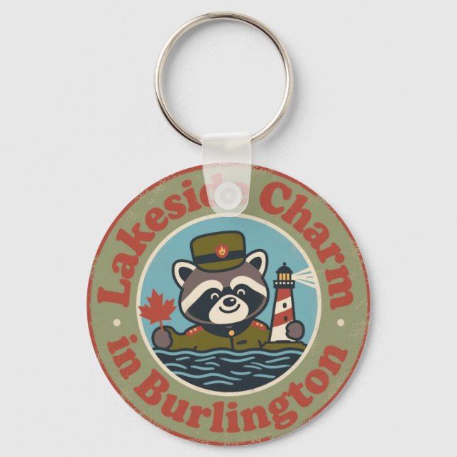 Lakeside Charm in Burlington Funny Racoon Key Ring (Front)