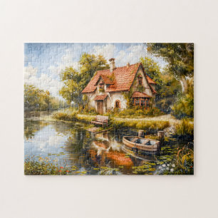 Lakeside Cottage with Rowboat Jigsaw Puzzle