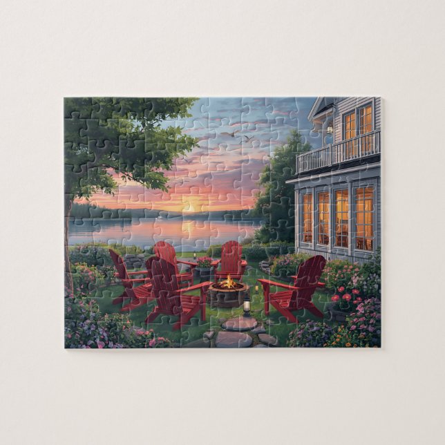 Lakeside Fire Pit Sunset Chairs Jigsaw Puzzle (Horizontal)