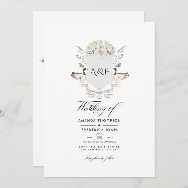 Lakeside Monogram Crest QR Code RSVP Wedding Invitation (Front/Back)