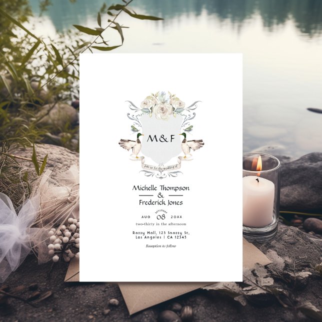 Lakeside Monogram Crest Wedding Invitation (Creator Uploaded)