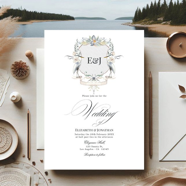 Lakeside Monogram Laurel Crest Wedding Invitation (Lakeside Monogram Laurel Crest Wedding Invitation)