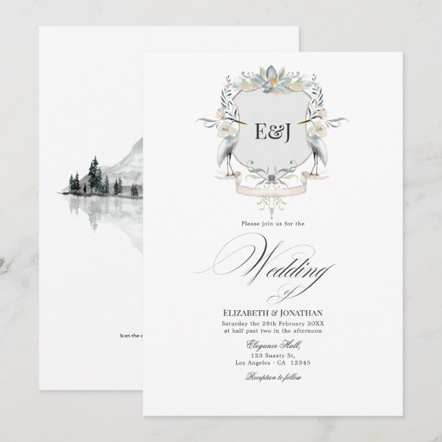 Lakeside Monogram Laurel Crest Wedding Invitation (Front/Back)