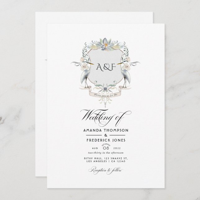 Lakeside Monogram Laurel Crest Wedding Invitation (Front/Back)