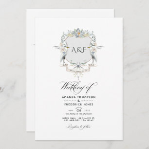 Lakeside Monogram Laurel Crest Wedding Invitation