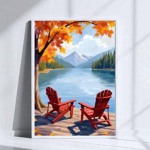 Lakeside Morning Peaceful Mountain Landscape Art Poster