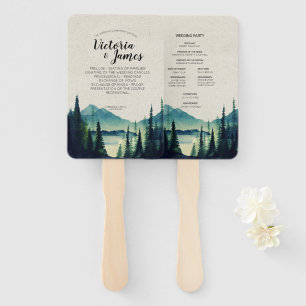 Lakeside Mountain Wedding Program Hand Fan
