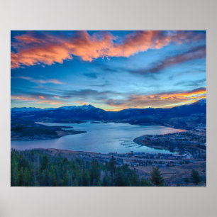 Lakeside Sunset // Orange and Blue Sky Poster