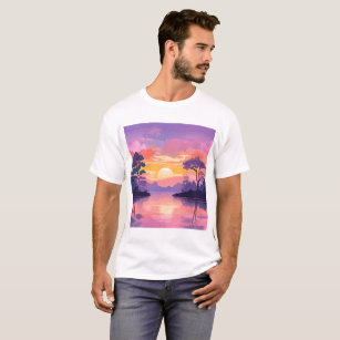 Lakeside Sunset Trees Shadows and Reflecting Skies T-Shirt