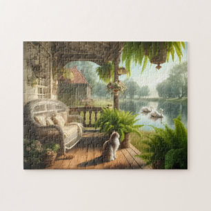 Lakeside Swans Serene Morning View Calming Gift Jigsaw Puzzle