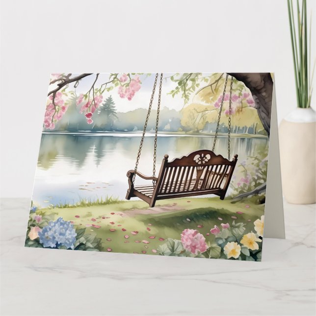 Lakeside Swing in Romantic Watercolor Garden Card (Front)