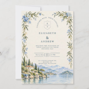 Lakeside Villa Olive Italian Garden Wedding Invitation