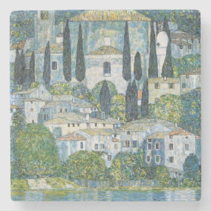 Lakeside Village Gustav Klimt Vintage Landscape Stone Coaster