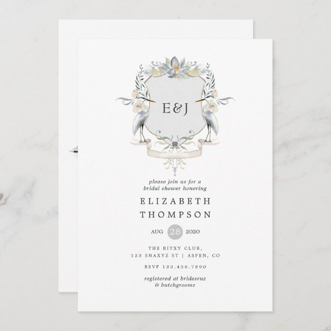 Lakeside Wedding Monogram Crest Bridal Shower Invitation (Front/Back)
