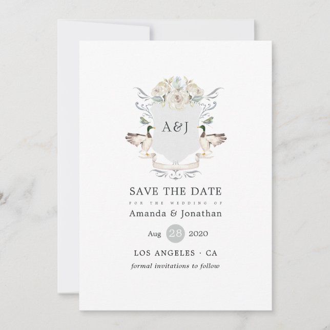 Lakeside Wedding Monogram Crest Save The Date (Front)